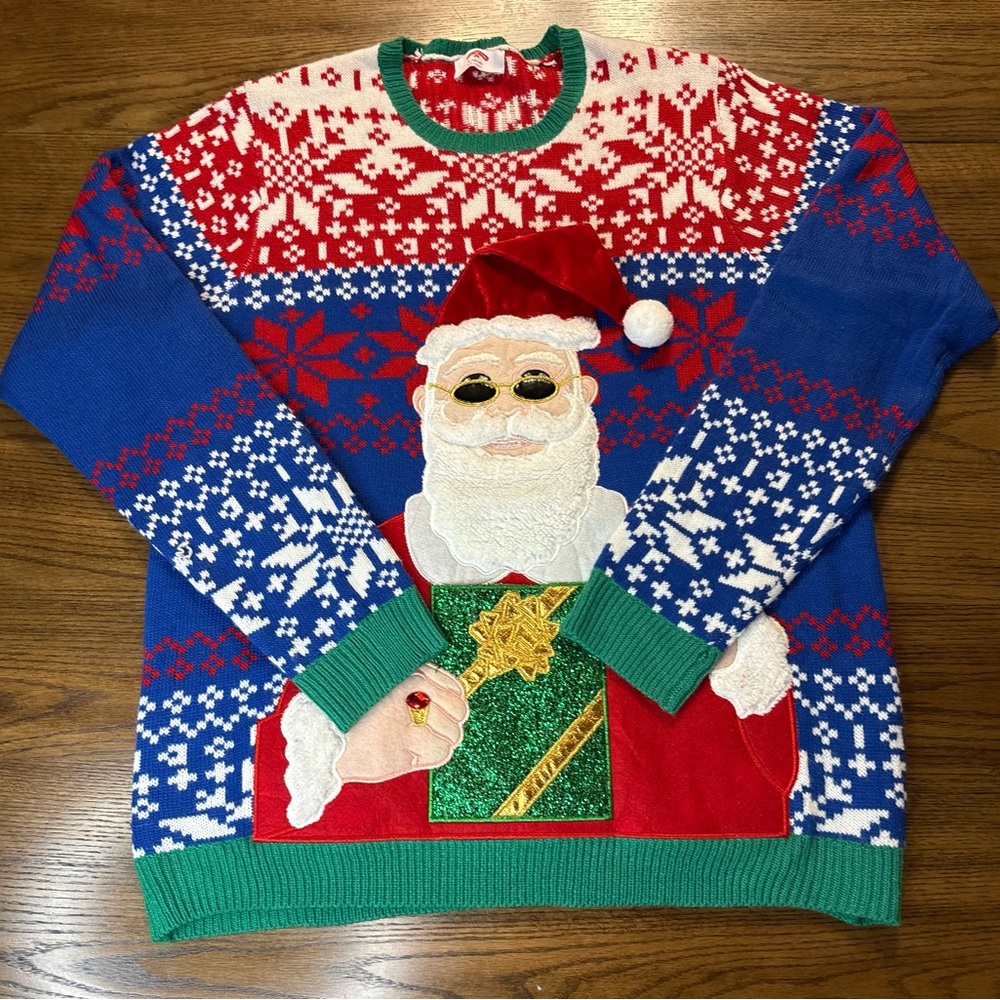 Holiday Time Santa Sweater - Red, Blue, and Green